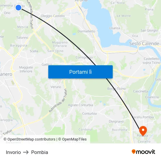 Invorio to Pombia map