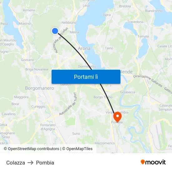 Colazza to Pombia map