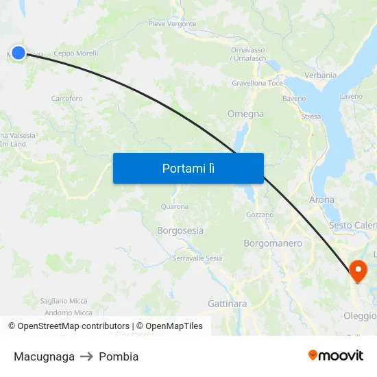 Macugnaga to Pombia map
