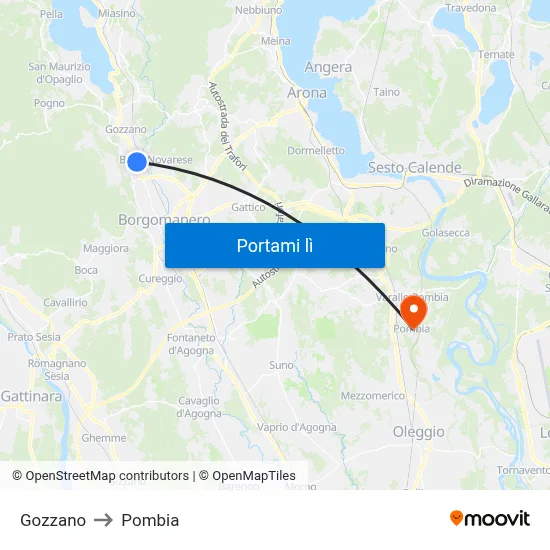 Gozzano to Pombia map