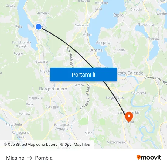 Miasino to Pombia map