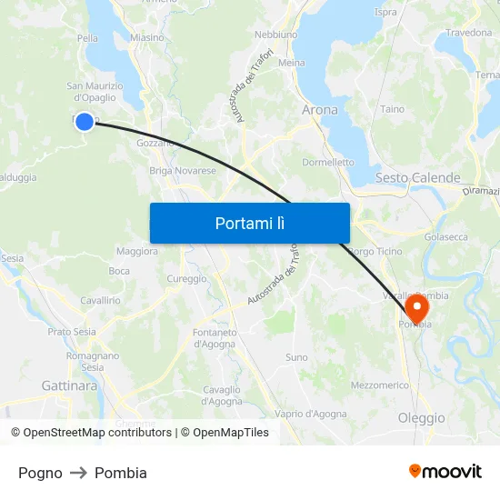 Pogno to Pombia map