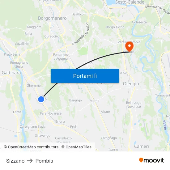 Sizzano to Pombia map