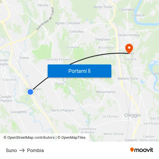 Suno to Pombia map