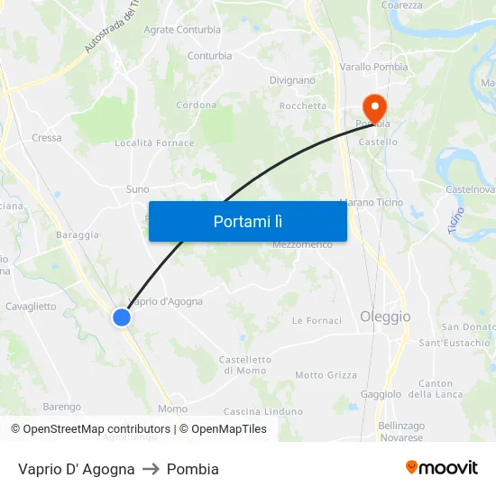 Vaprio D' Agogna to Pombia map