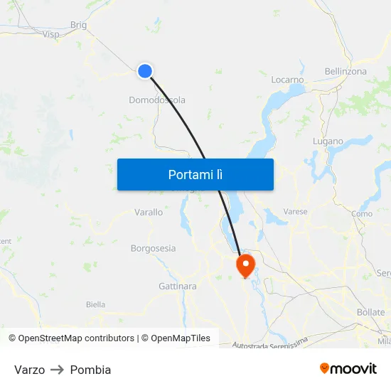 Varzo to Pombia map