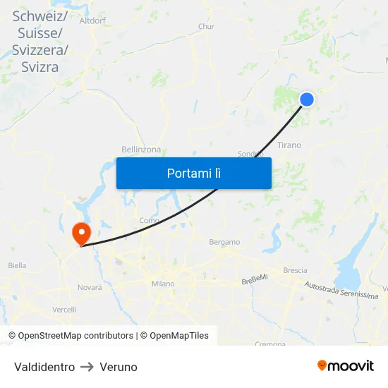Valdidentro to Veruno map