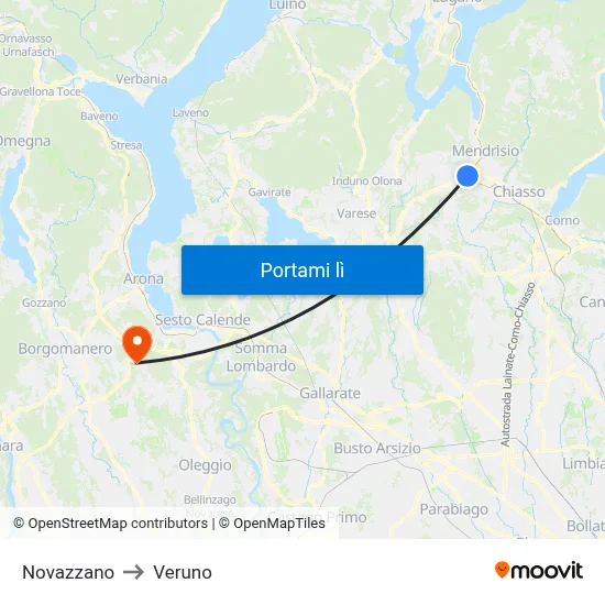 Novazzano to Veruno map