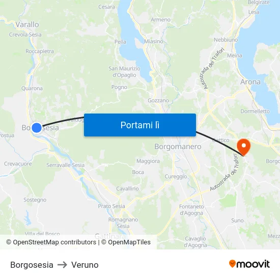 Borgosesia to Veruno map
