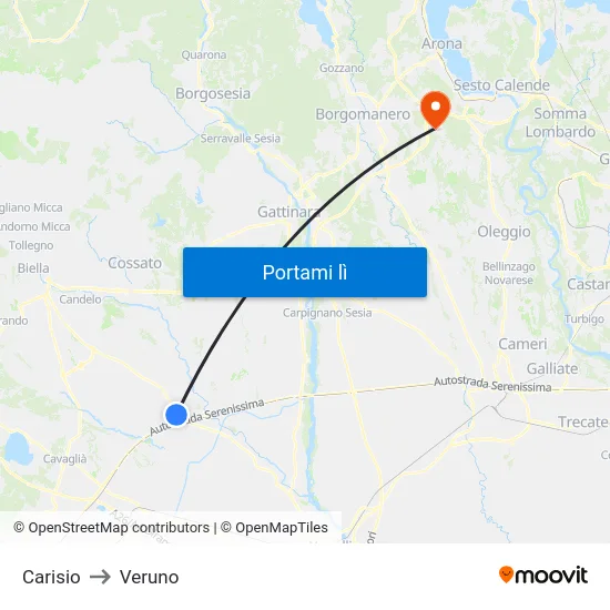 Carisio to Veruno map