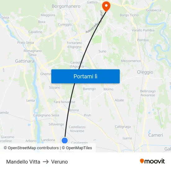 Mandello Vitta to Veruno map