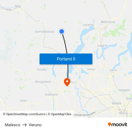 Malesco to Veruno map