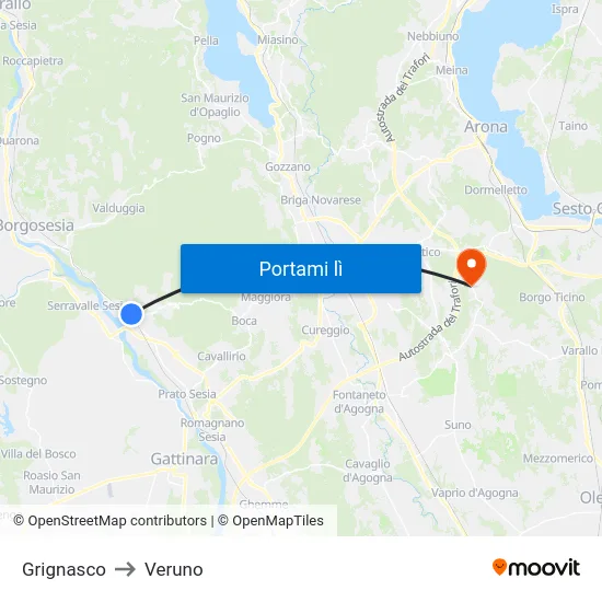 Grignasco to Veruno map