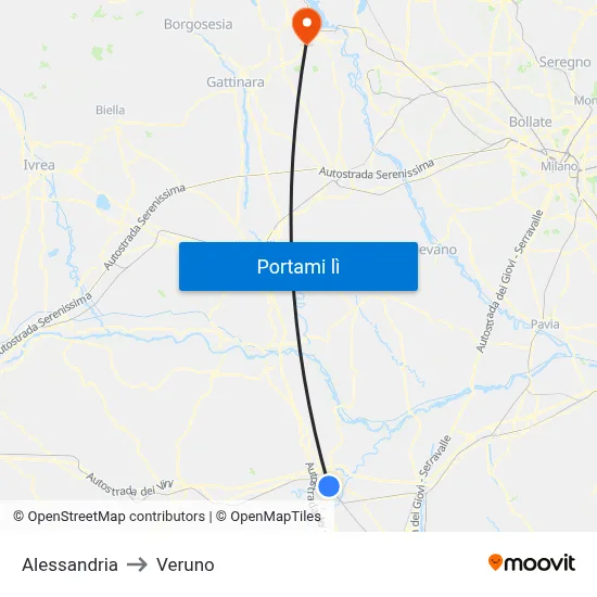 Alessandria to Veruno map