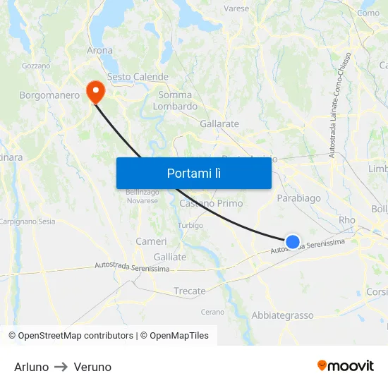 Arluno to Veruno map
