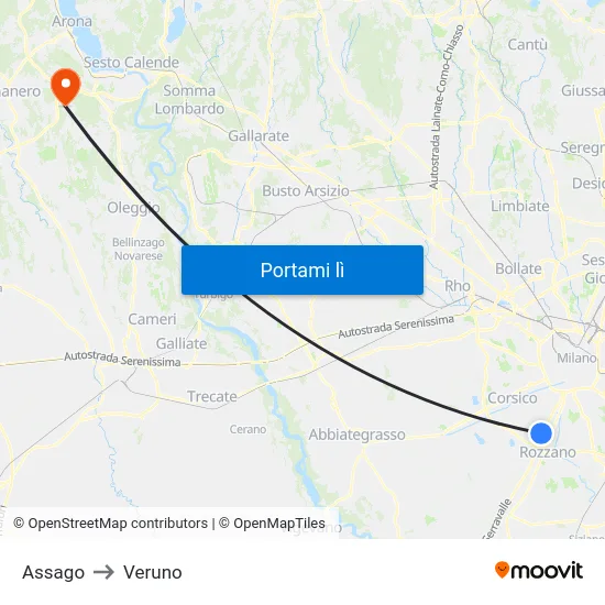 Assago to Veruno map