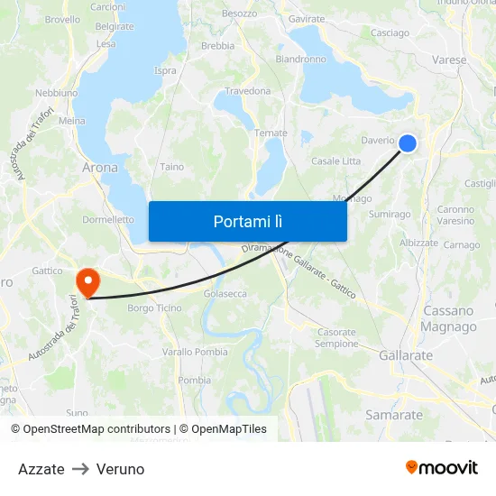 Azzate to Veruno map