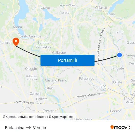 Barlassina to Veruno map
