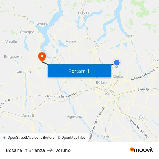Besana In Brianza to Veruno map