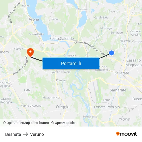 Besnate to Veruno map