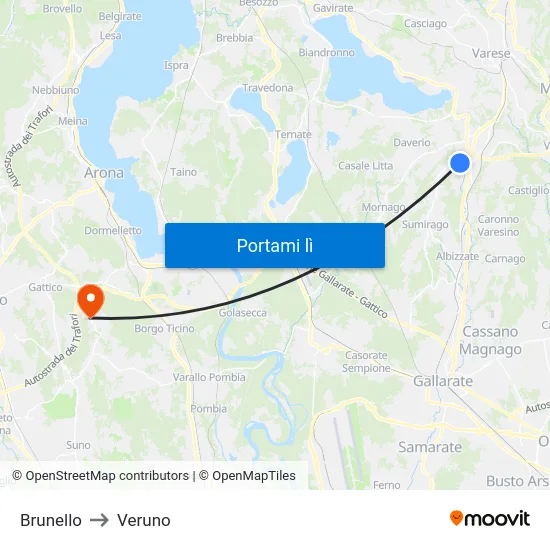 Brunello to Veruno map