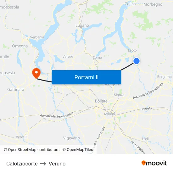 Calolziocorte to Veruno map