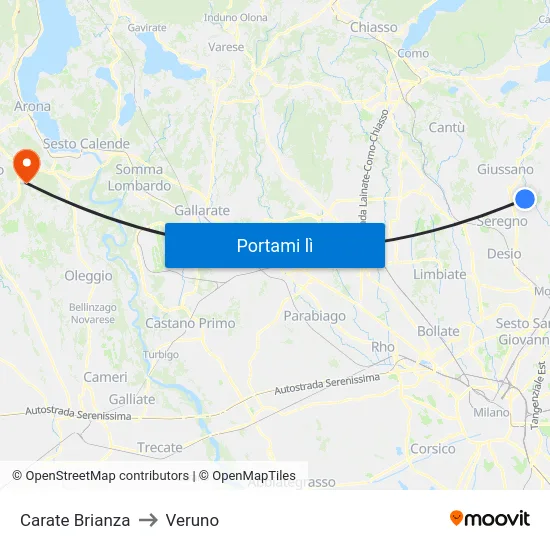 Carate Brianza to Veruno map