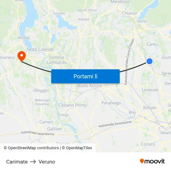 Carimate to Veruno map