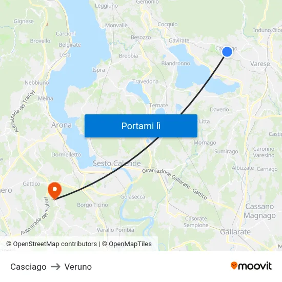 Casciago to Veruno map