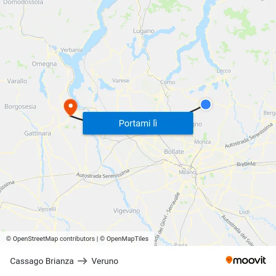 Cassago Brianza to Veruno map
