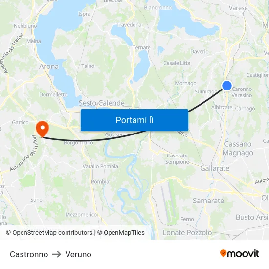 Castronno to Veruno map