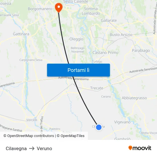 Cilavegna to Veruno map