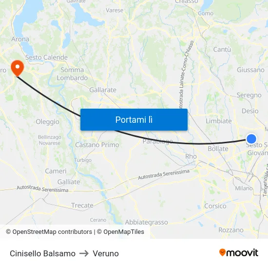 Cinisello Balsamo to Veruno map