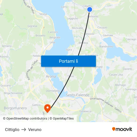 Cittiglio to Veruno map