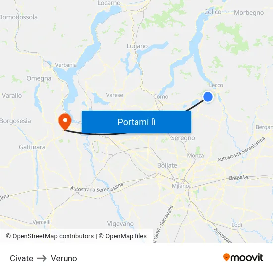 Civate to Veruno map