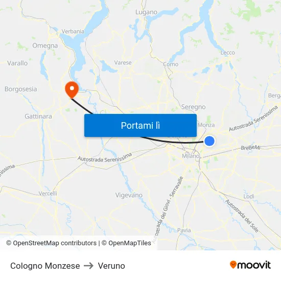 Cologno Monzese to Veruno map