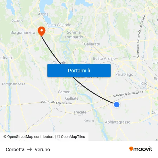Corbetta to Veruno map