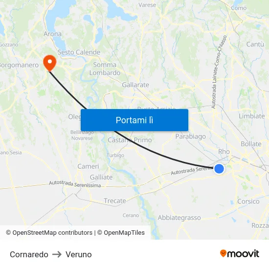 Cornaredo to Veruno map