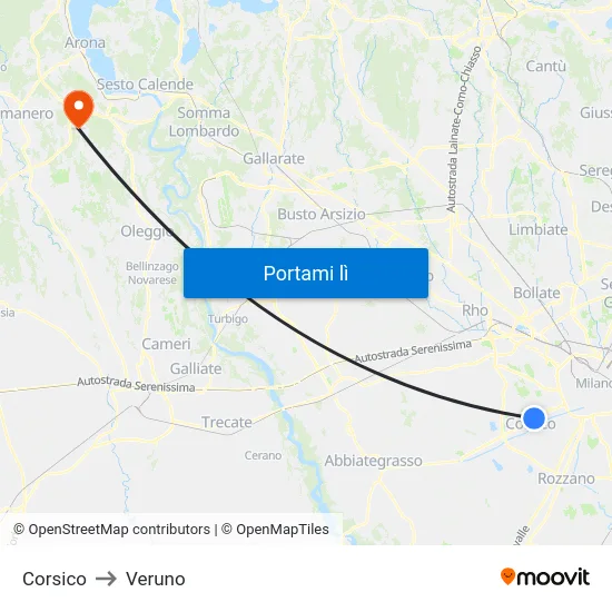 Corsico to Veruno map