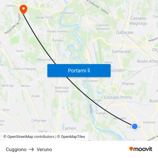 Cuggiono to Veruno map