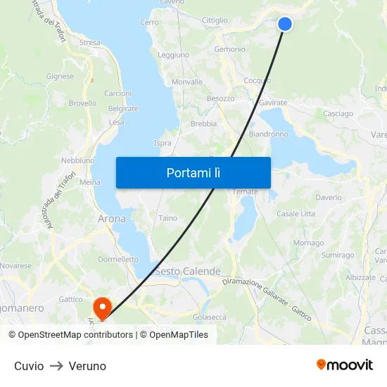 Cuvio to Veruno map