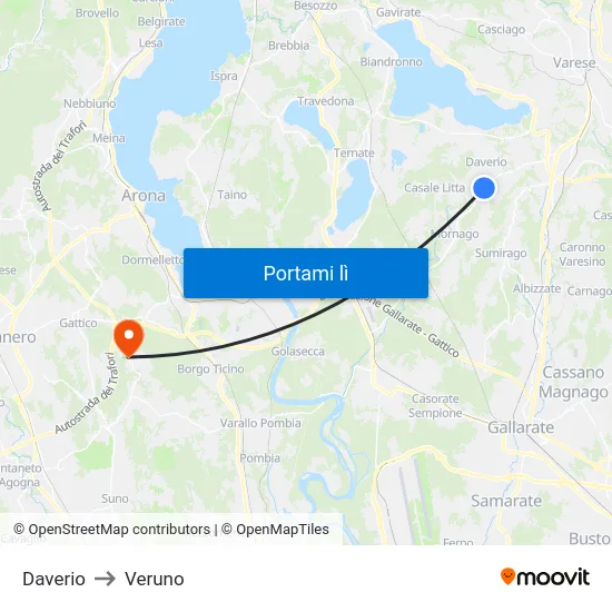 Daverio to Veruno map