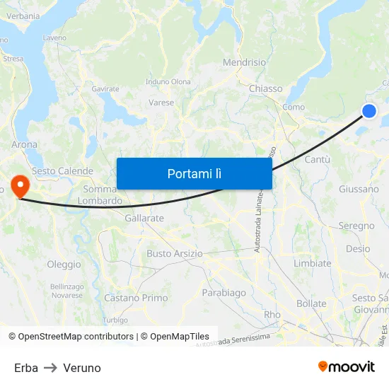 Erba to Veruno map