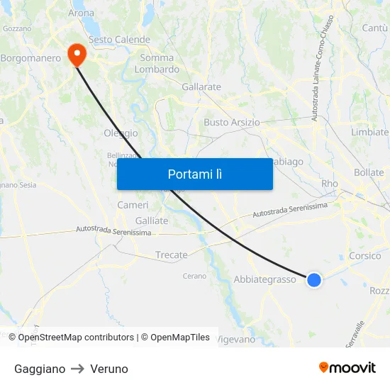Gaggiano to Veruno map
