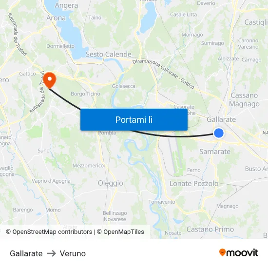Gallarate to Veruno map