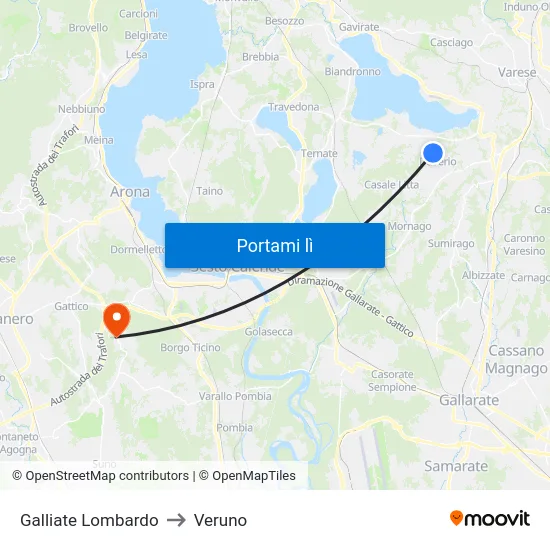 Galliate Lombardo to Veruno map