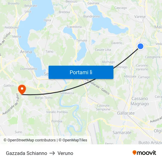 Gazzada Schianno to Veruno map