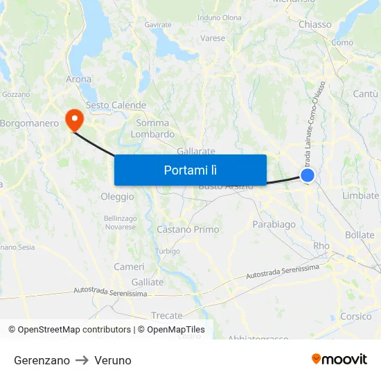 Gerenzano to Veruno map