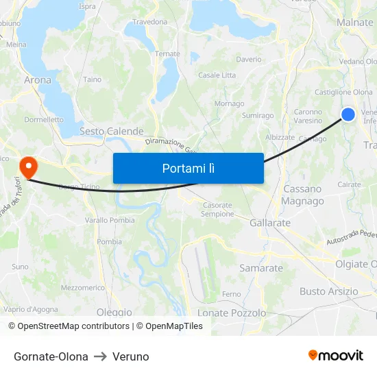 Gornate-Olona to Veruno map