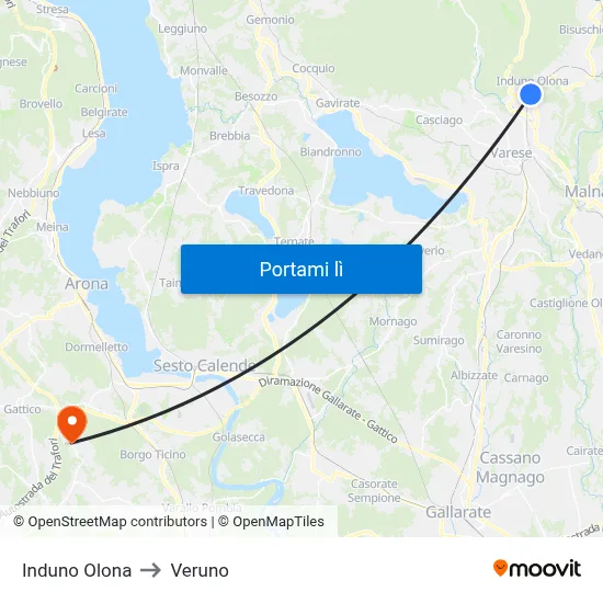 Induno Olona to Veruno map